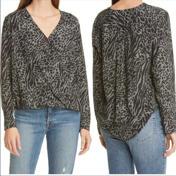 Rails Hillary animal mix print wrap front long sleeve blouse - Picture 1 of 10